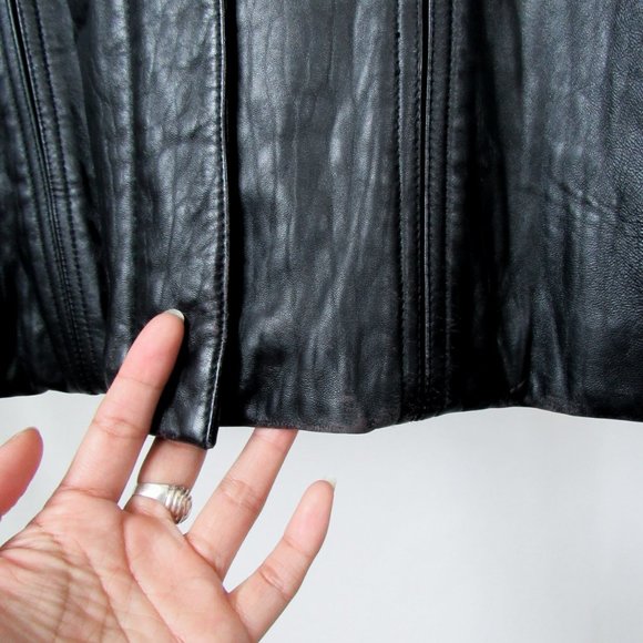 VTG 90s Faux Fur Collar Black Leather Jacket Y2K Leather Jacket Chic Modern Fit - Picture 9 of 16